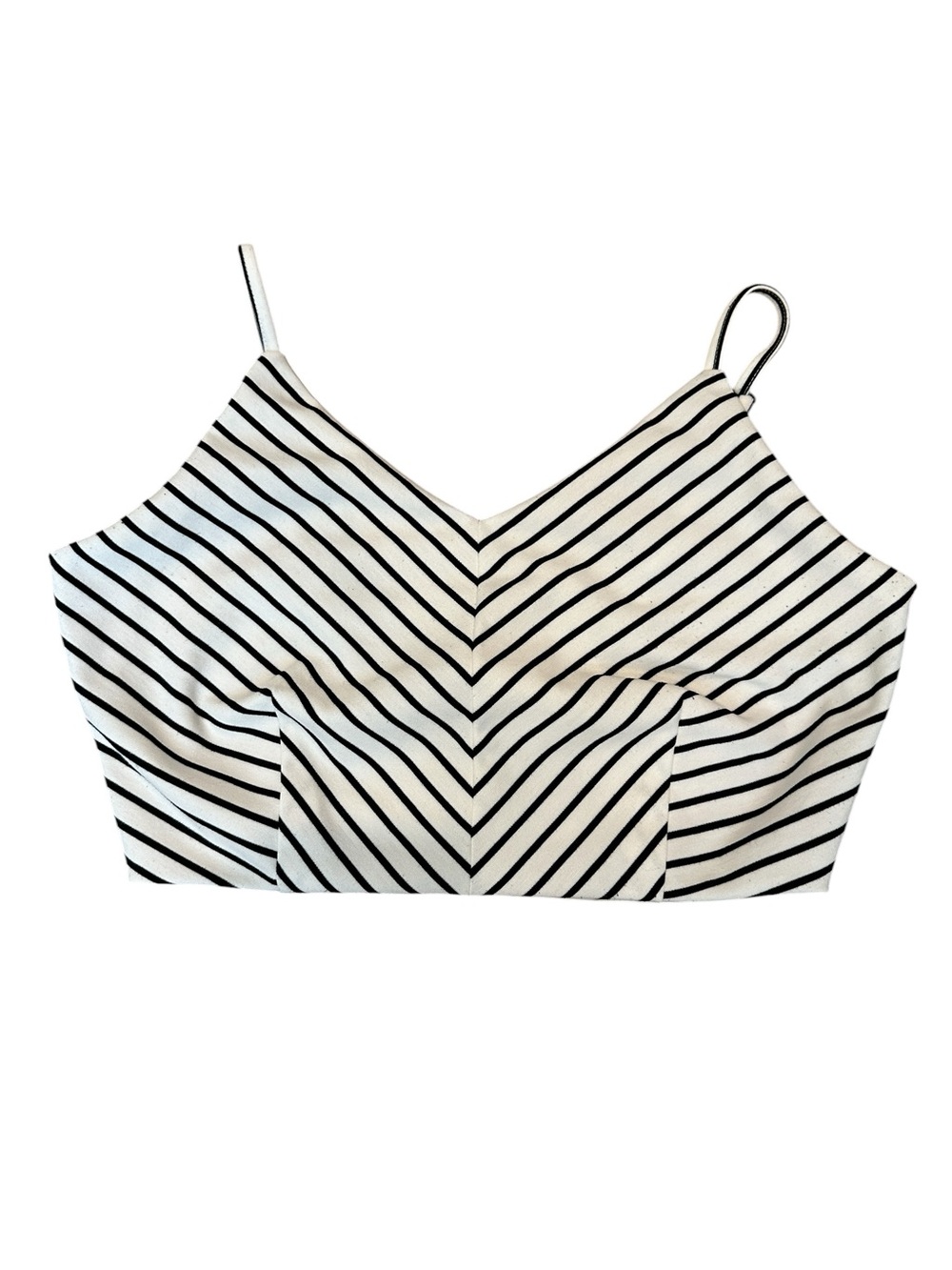 Free Press V-Neck Cami Crop Top Striped Black White L Adj Straps Zipper Back Y2K